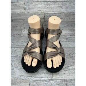 Clarks Saylie Moon Pewter Leather Strappy Flat Sandals Women‎ US 12M